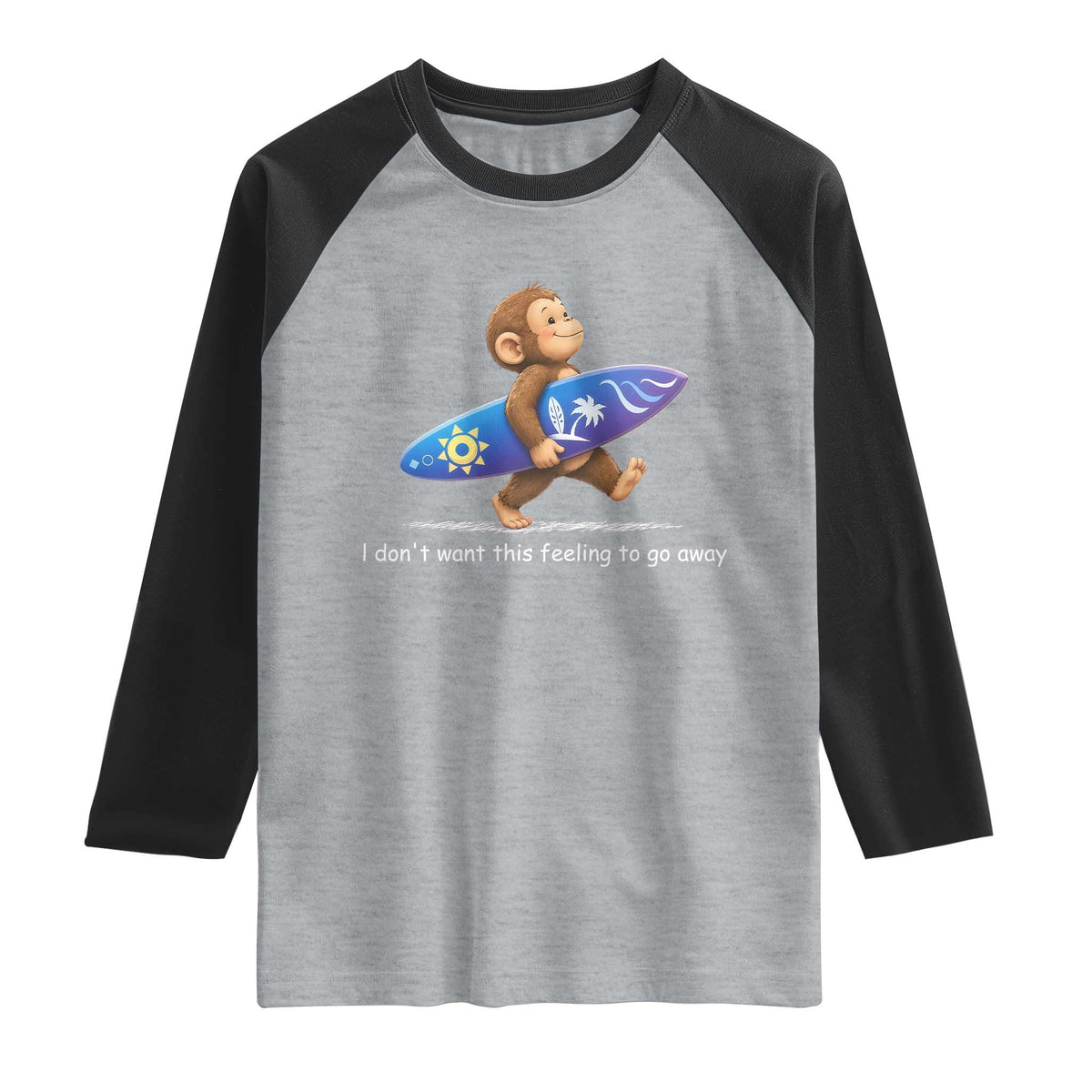 I Dont Want This Feeling To Go Away Raglan Shirt Vintage Surf Monkey Nostalgic Summer Beach Vacation TS10 Heather Gray Black Print Your Wear