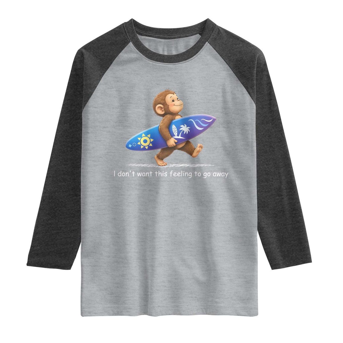 I Dont Want This Feeling To Go Away Raglan Shirt Vintage Surf Monkey Nostalgic Summer Beach Vacation TS10 Heather Gray Heather Charcoal Print Your Wear