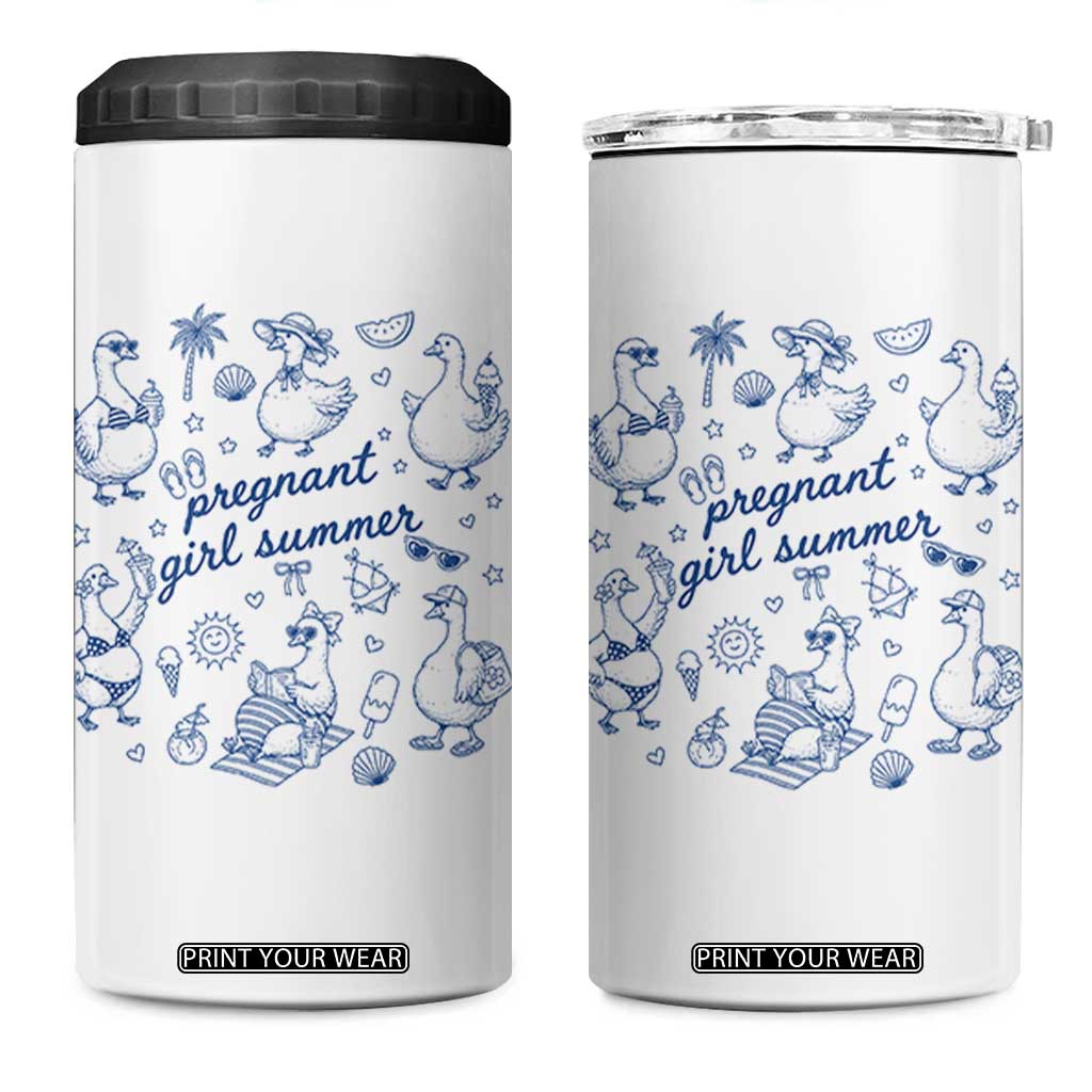 Pregnant Girl Summer 4 in 1 Can Cooler Tumbler Summer Goose Beach Pregnancy Announcement Baby Shower