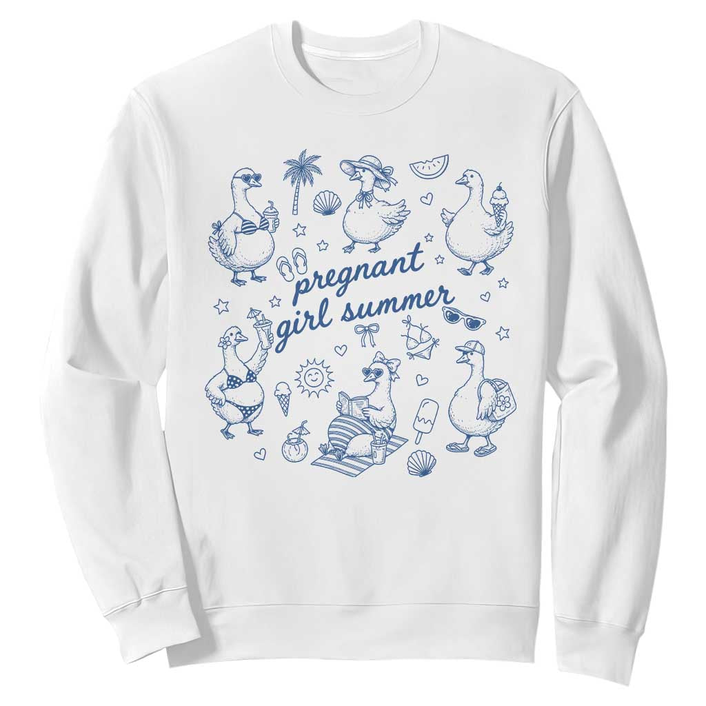 Pregnant Girl Summer Sweatshirt Summer Goose Beach Pregnancy Announcement Baby Shower TS10 White Print Your Wear