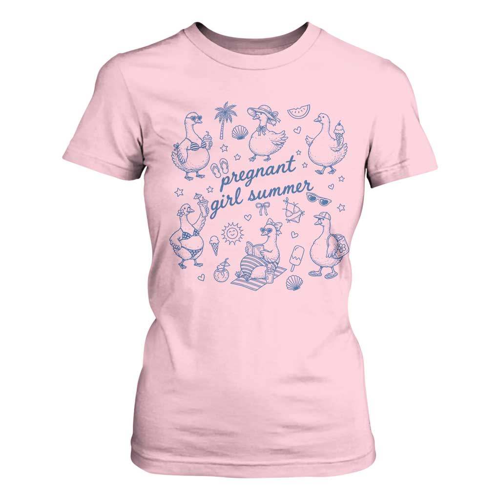 Pregnant Girl Summer T Shirt For Women Summer Goose Beach Pregnancy Announcement Baby Shower