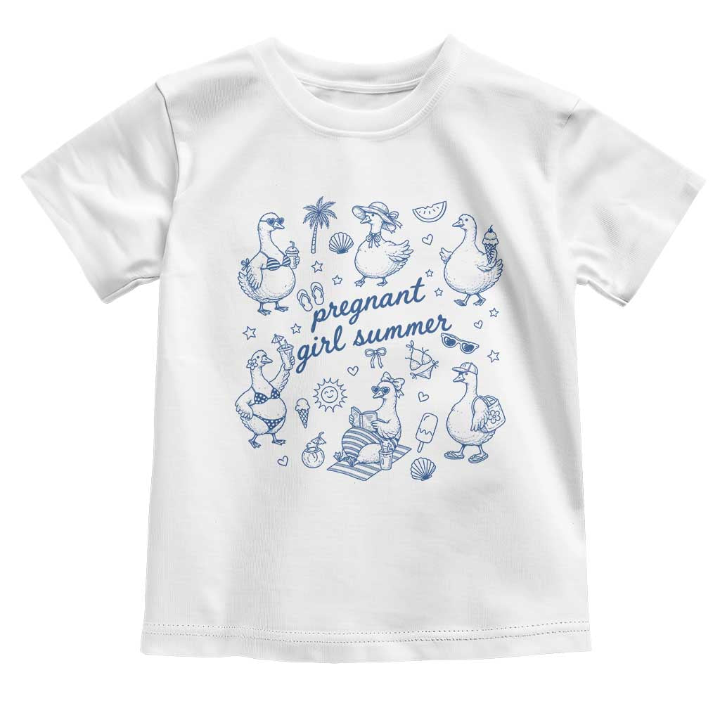 Pregnant Girl Summer Toddler T Shirt Summer Goose Beach Pregnancy Announcement Baby Shower TS10 White Print Your Wear