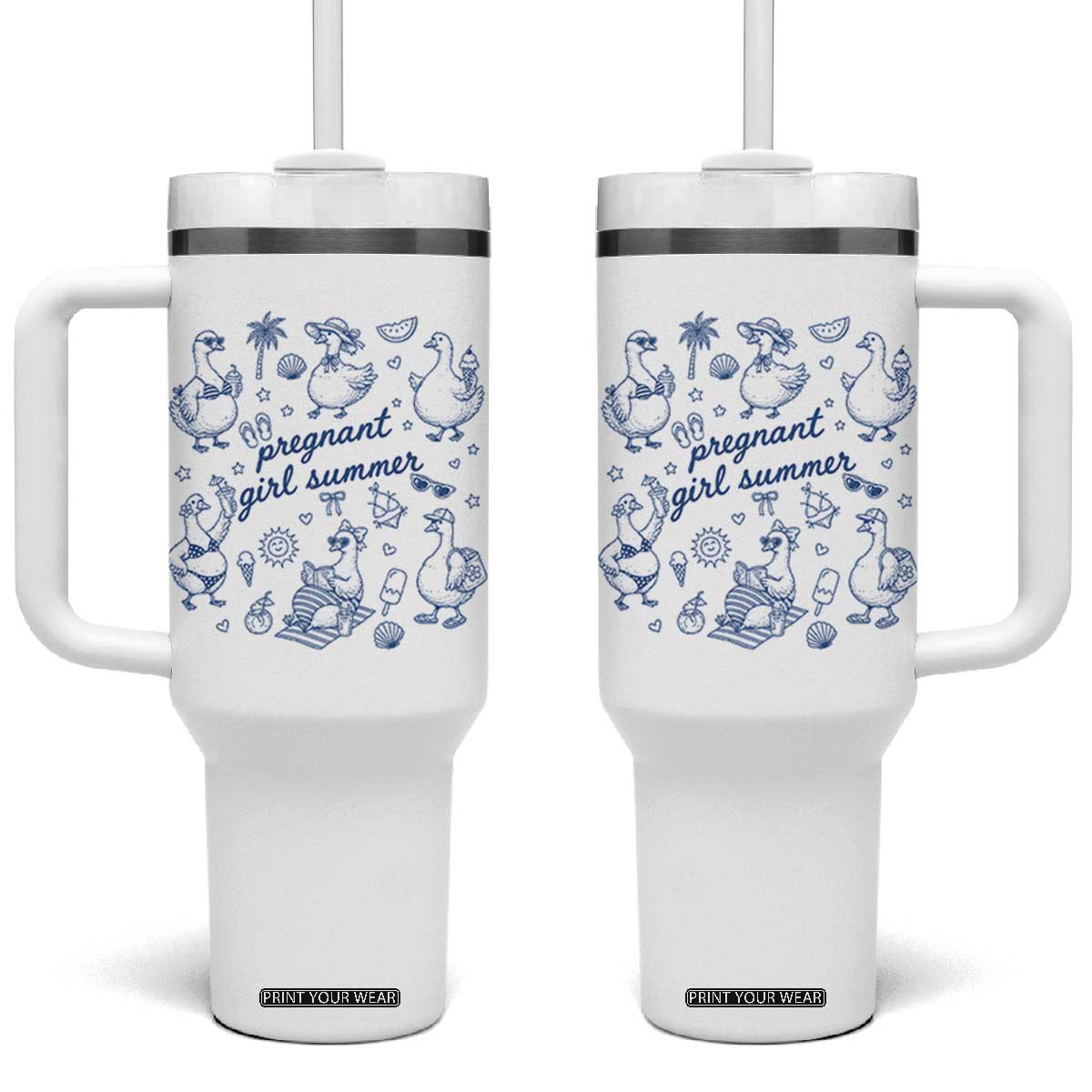 Pregnant Girl Summer Tumbler With Handle Summer Goose Beach Pregnancy Announcement Baby Shower