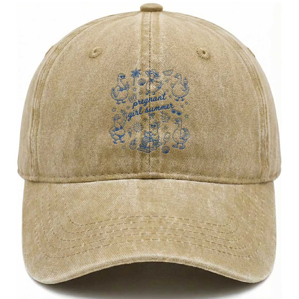 Pregnant Girl Summer Washed Cotton Baseball Cap Summer Goose Beach Pregnancy Announcement Baby Shower TS10 Print Your Wear