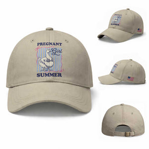 Pregnant Girl Summer Baseball Cap Striped Coquette Summer Goose Beach Pregnancy Announcement TS10 Baseball Cap Universal Fit Beige Print Your Wear
