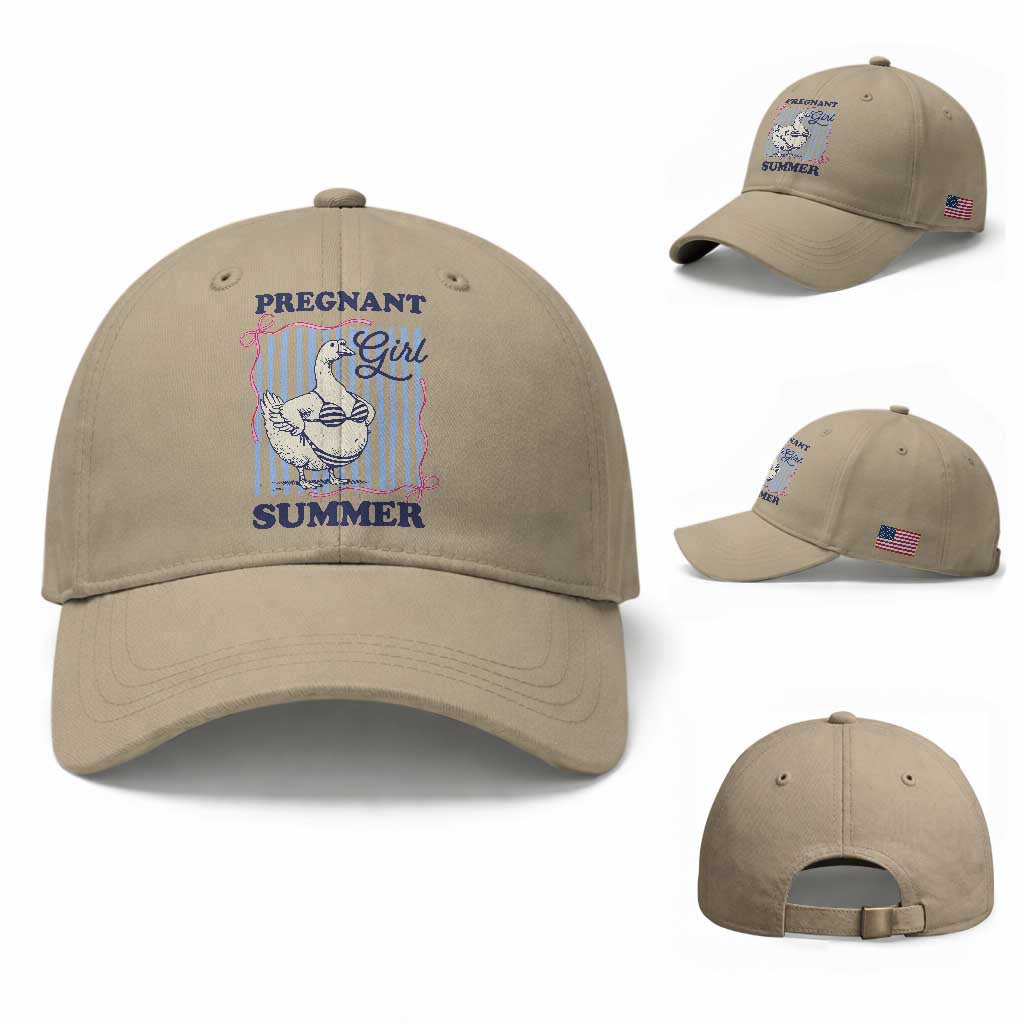 Pregnant Girl Summer Baseball Cap Striped Coquette Summer Goose Beach Pregnancy Announcement TS10 Baseball Cap Universal Fit Khaki Print Your Wear