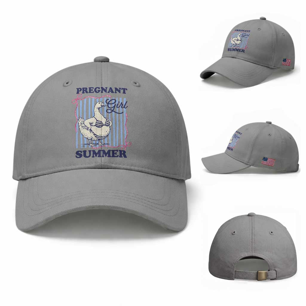 Pregnant Girl Summer Baseball Cap Striped Coquette Summer Goose Beach Pregnancy Announcement TS10 Baseball Cap Universal Fit Sport Gray Print Your Wear