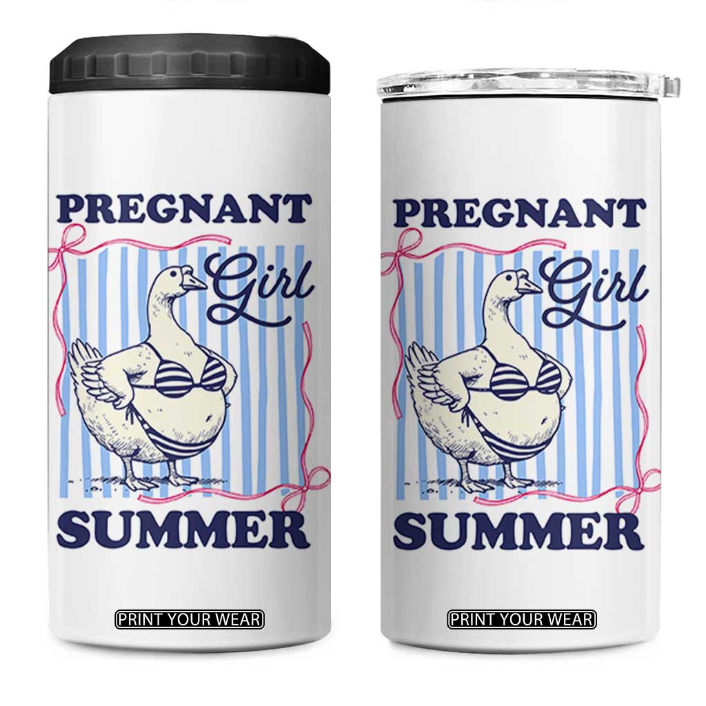 Pregnant Girl Summer 4 in 1 Can Cooler Tumbler Striped Coquette Summer Goose Beach Pregnancy Announcement