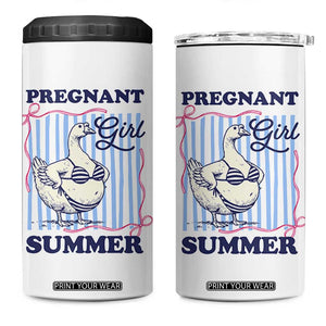 Pregnant Girl Summer 4 in 1 Can Cooler Tumbler Striped Coquette Summer Goose Beach Pregnancy Announcement