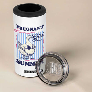 Pregnant Girl Summer 4 in 1 Can Cooler Tumbler Striped Coquette Summer Goose Beach Pregnancy Announcement