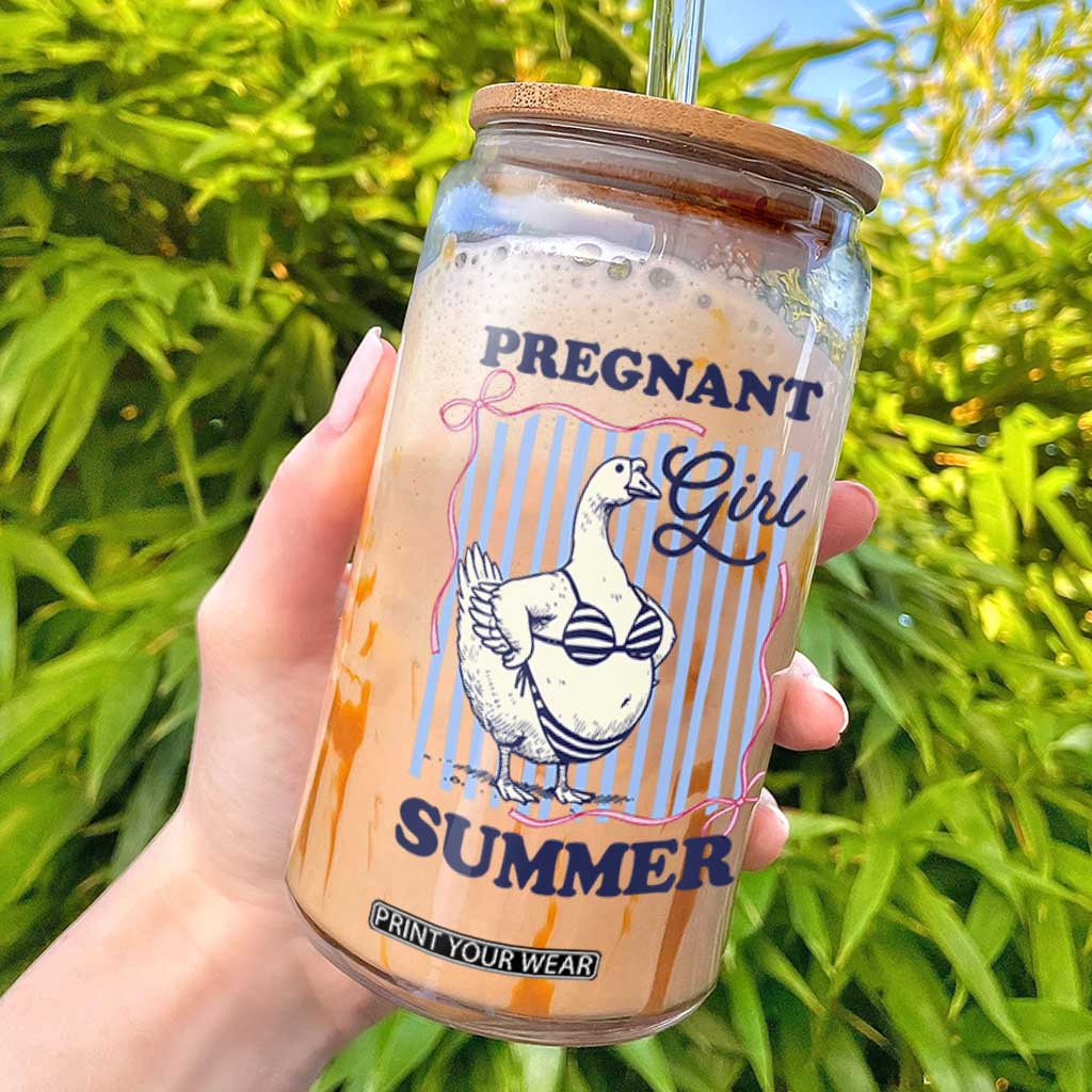 Pregnant Girl Summer Glass Can Striped Coquette Summer Goose Beach Pregnancy Announcement