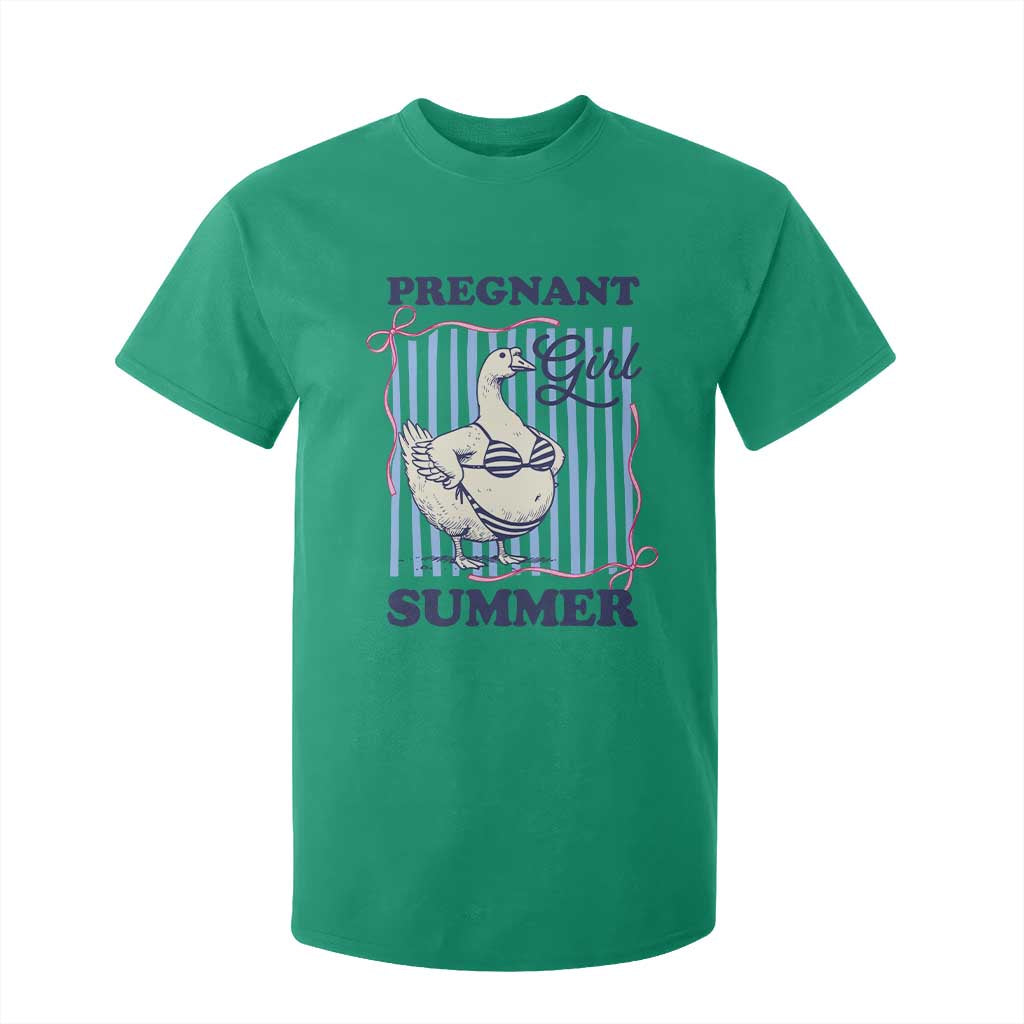 Pregnant Girl Summer T Shirt For Kid Striped Coquette Summer Goose Beach Pregnancy Announcement