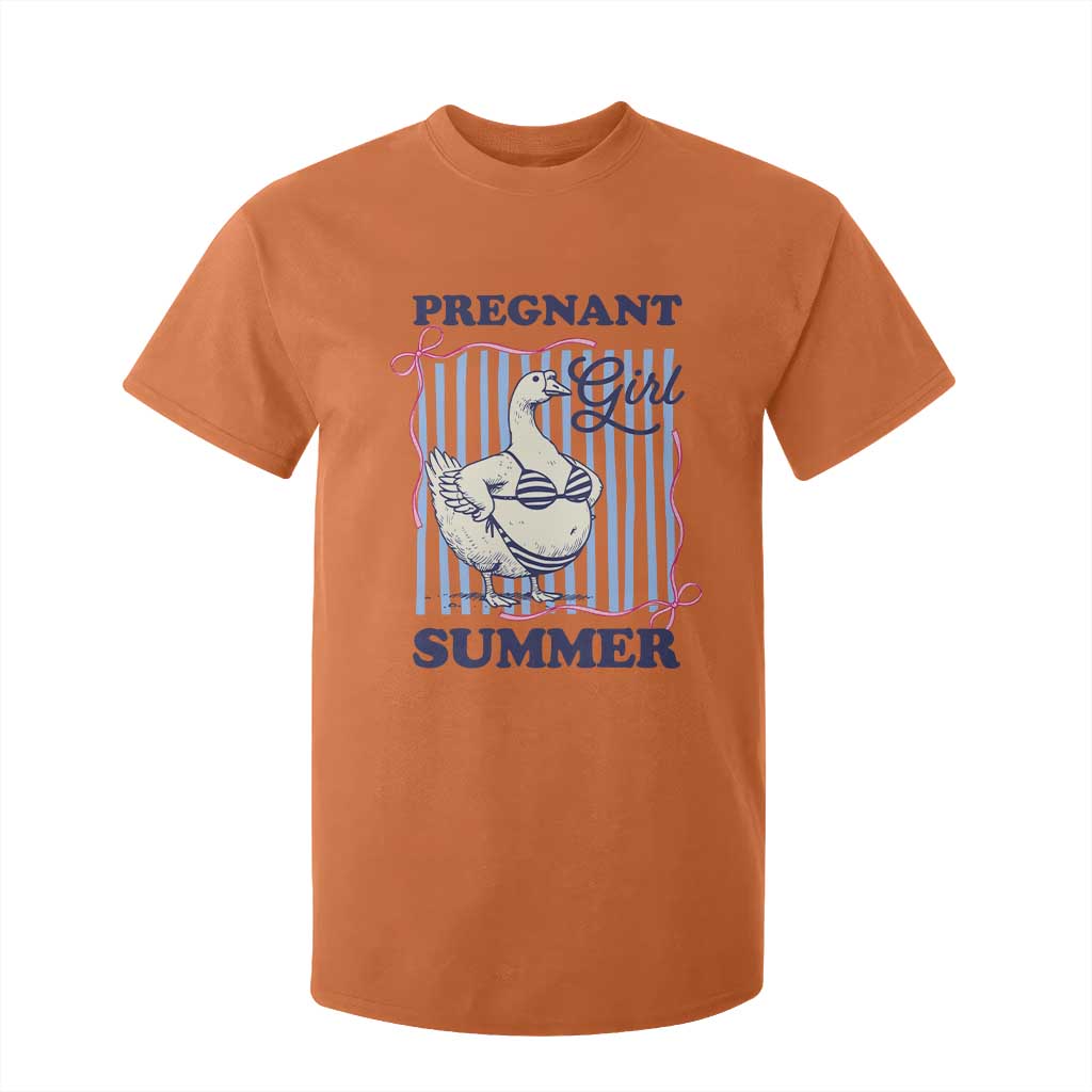 Pregnant Girl Summer T Shirt For Kid Striped Coquette Summer Goose Beach Pregnancy Announcement