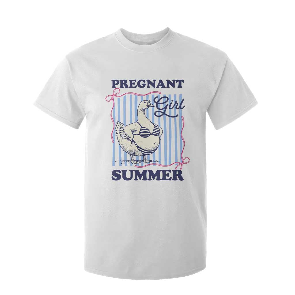 Pregnant Girl Summer T Shirt For Kid Striped Coquette Summer Goose Beach Pregnancy Announcement TS10 White Print Your Wear