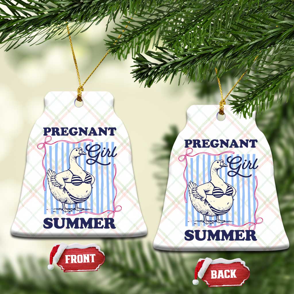 Pregnant Girl Summer Ceramic Ornament Striped Coquette Summer Goose Beach Pregnancy Announcement TS10 Print Your Wear