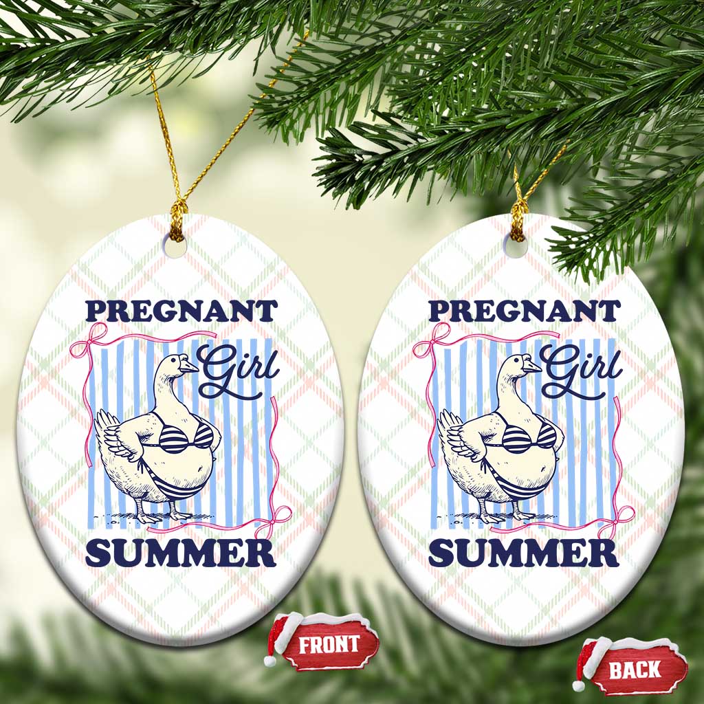 Pregnant Girl Summer Ceramic Ornament Striped Coquette Summer Goose Beach Pregnancy Announcement TS10 Print Your Wear