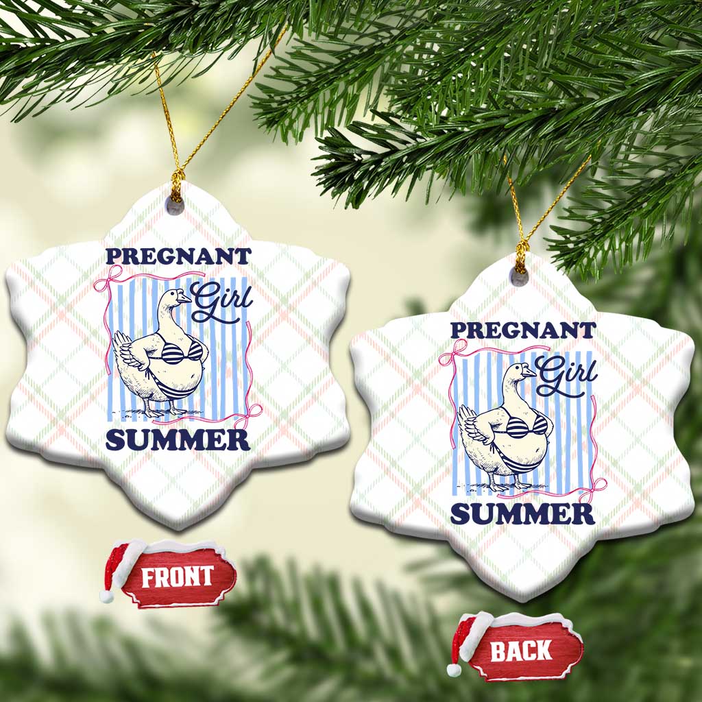 Pregnant Girl Summer Ceramic Ornament Striped Coquette Summer Goose Beach Pregnancy Announcement TS10 Print Your Wear