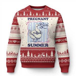 Pregnant Girl Summer Ugly Christmas Sweater Striped Coquette Summer Goose Beach Pregnancy Announcement