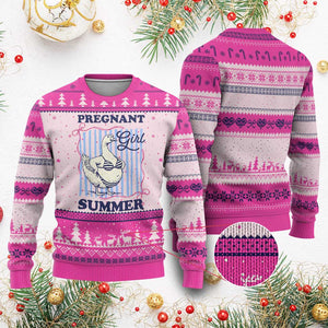 Pregnant Girl Summer Ugly Christmas Sweater Striped Coquette Summer Goose Beach Pregnancy Announcement