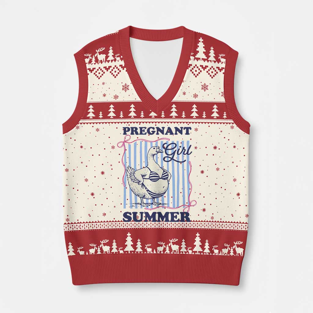 Pregnant Girl Summer V-Neck Knit Sweater Vest Striped Coquette Summer Goose Beach Pregnancy Announcement
