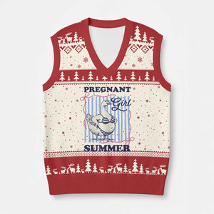 Pregnant Girl Summer V-Neck Knit Sweater Vest Striped Coquette Summer Goose Beach Pregnancy Announcement