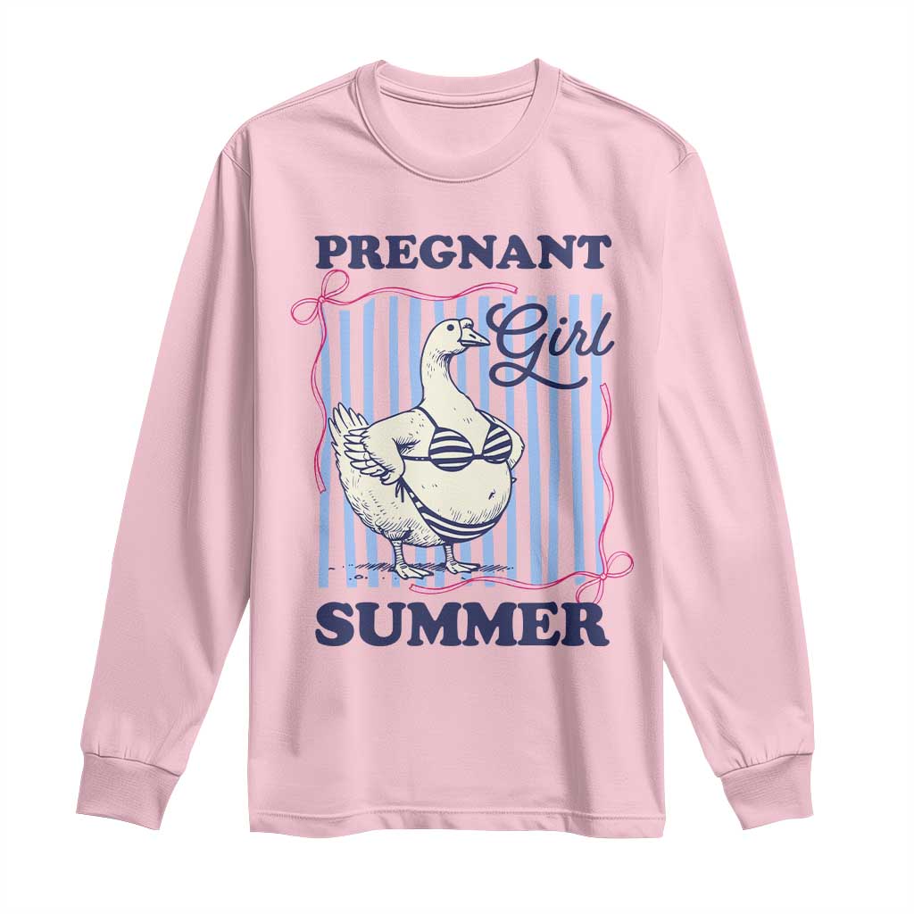 Pregnant Girl Summer Long Sleeve Shirt Striped Coquette Summer Goose Beach Pregnancy Announcement