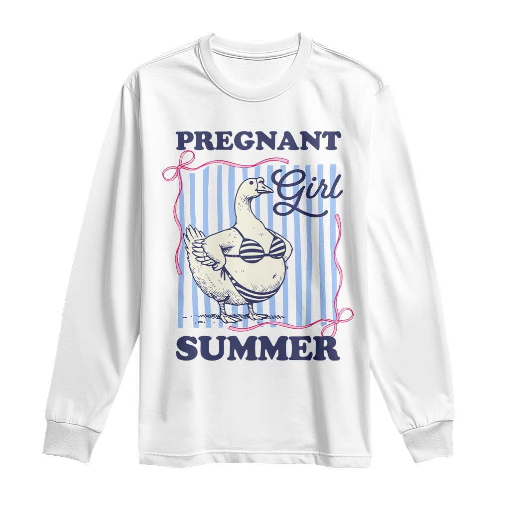 Pregnant Girl Summer Long Sleeve Shirt Striped Coquette Summer Goose Beach Pregnancy Announcement TS10 White Print Your Wear
