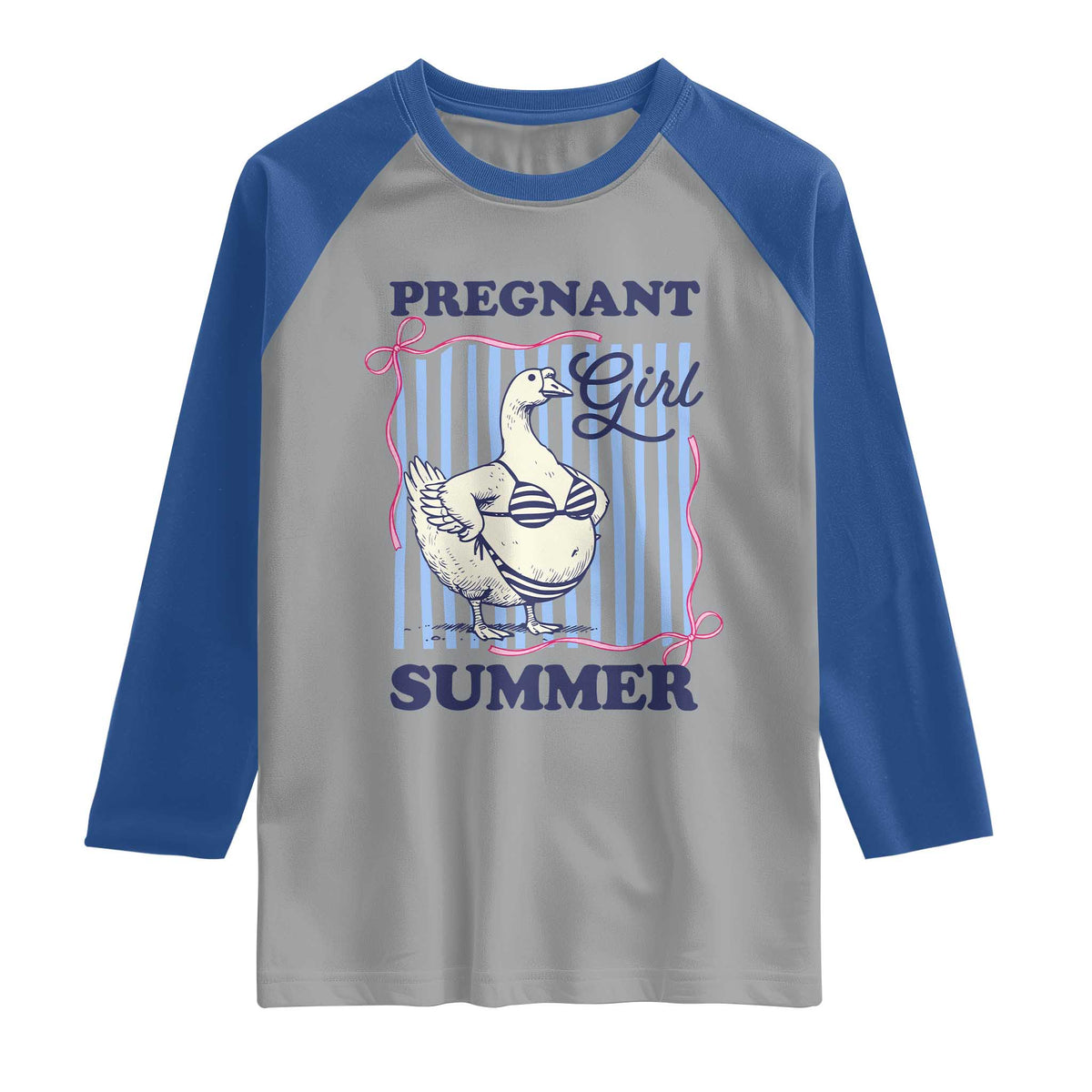 Pregnant Girl Summer Raglan Shirt Striped Coquette Summer Goose Beach Pregnancy Announcement