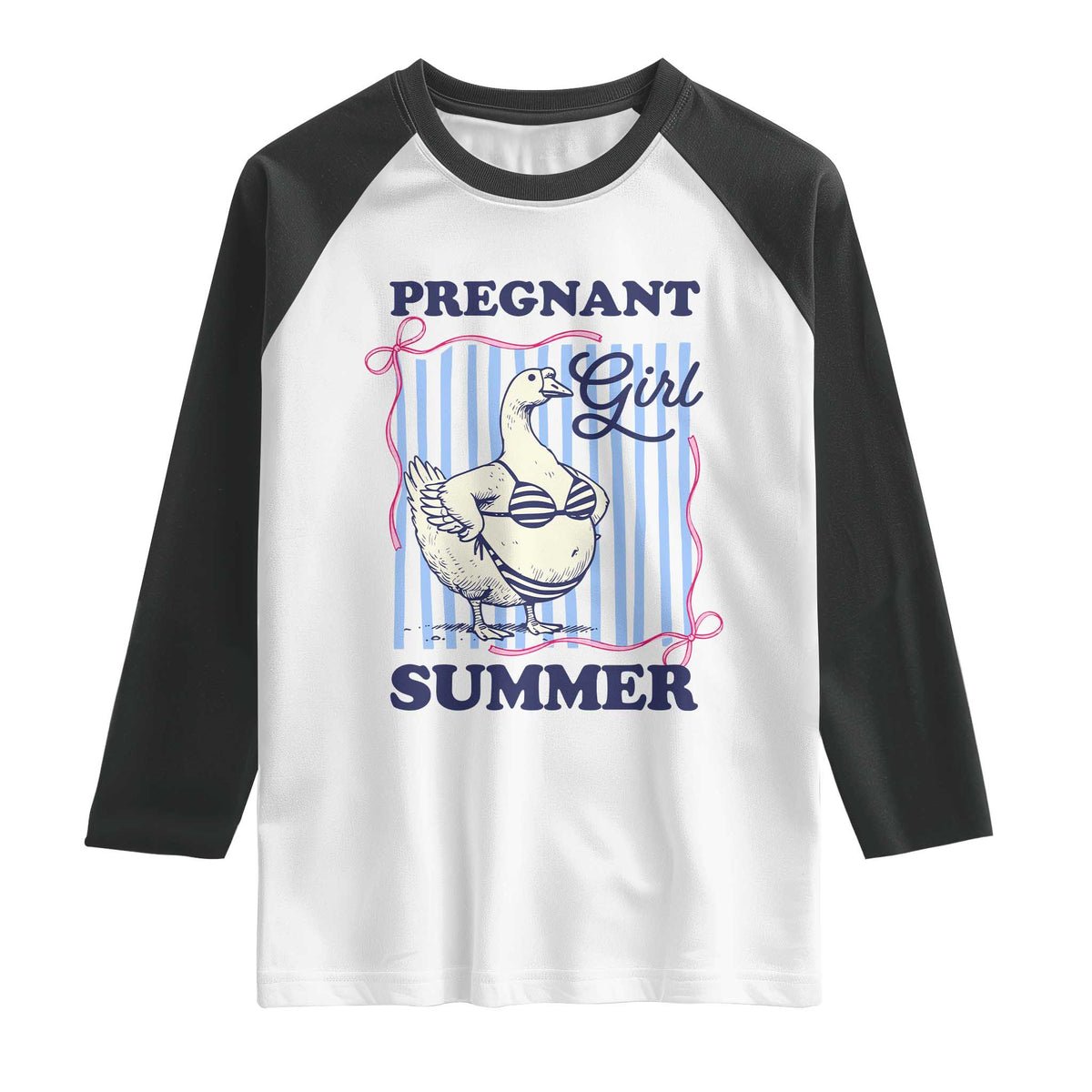Pregnant Girl Summer Raglan Shirt Striped Coquette Summer Goose Beach Pregnancy Announcement