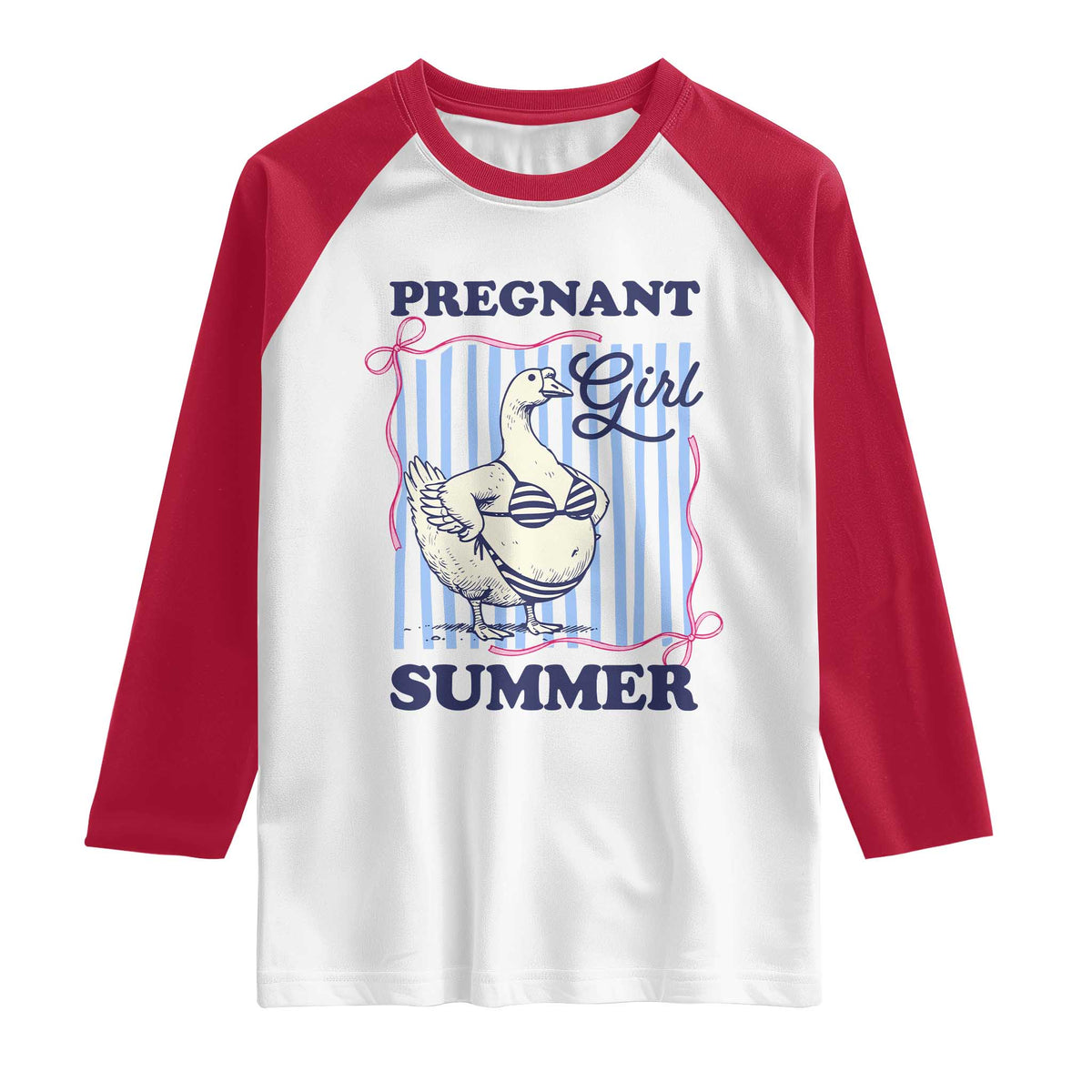 Pregnant Girl Summer Raglan Shirt Striped Coquette Summer Goose Beach Pregnancy Announcement