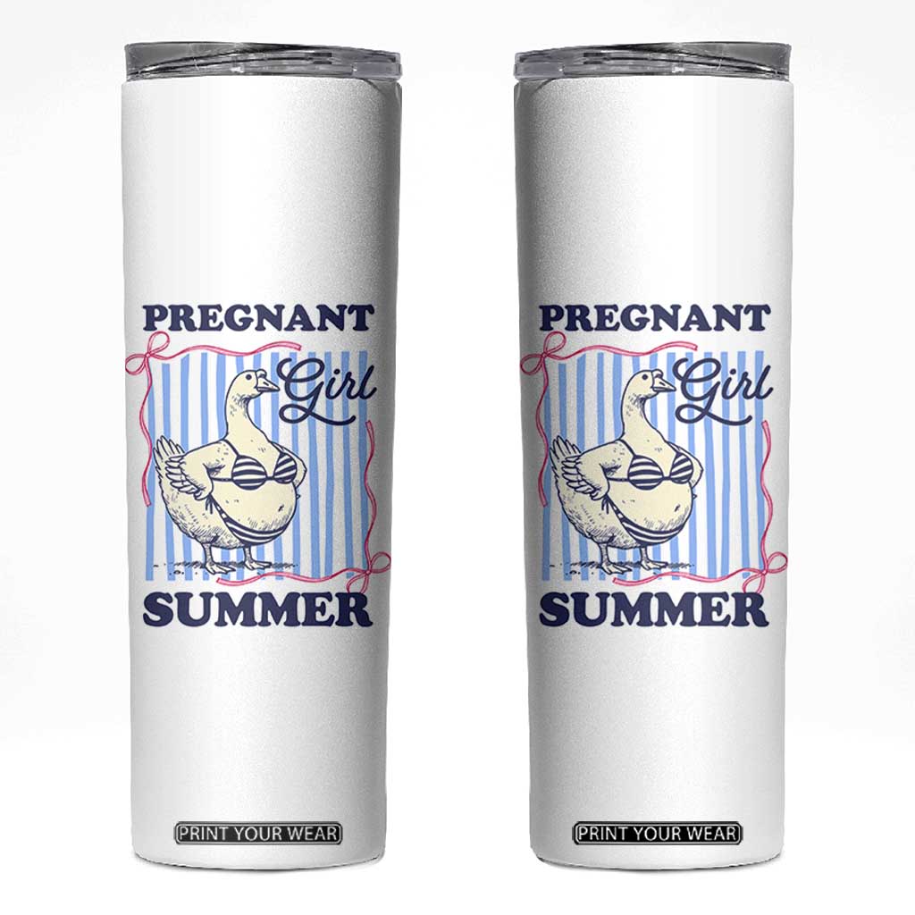 Pregnant Girl Summer Skinny Tumbler Striped Coquette Summer Goose Beach Pregnancy Announcement TS10 White Print Your Wear