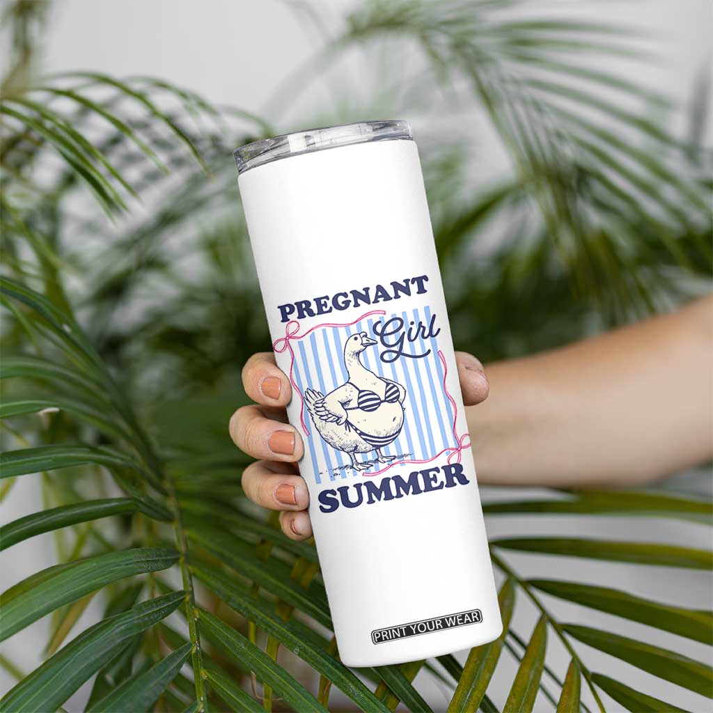 Pregnant Girl Summer Skinny Tumbler Striped Coquette Summer Goose Beach Pregnancy Announcement