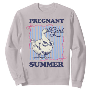 Pregnant Girl Summer Sweatshirt Striped Coquette Summer Goose Beach Pregnancy Announcement TS10 Ice Gray Print Your Wear