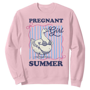 Pregnant Girl Summer Sweatshirt Striped Coquette Summer Goose Beach Pregnancy Announcement TS10 Light Pink Print Your Wear