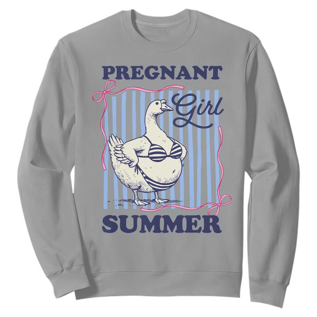 Pregnant Girl Summer Sweatshirt Striped Coquette Summer Goose Beach Pregnancy Announcement TS10 Sport Gray Print Your Wear