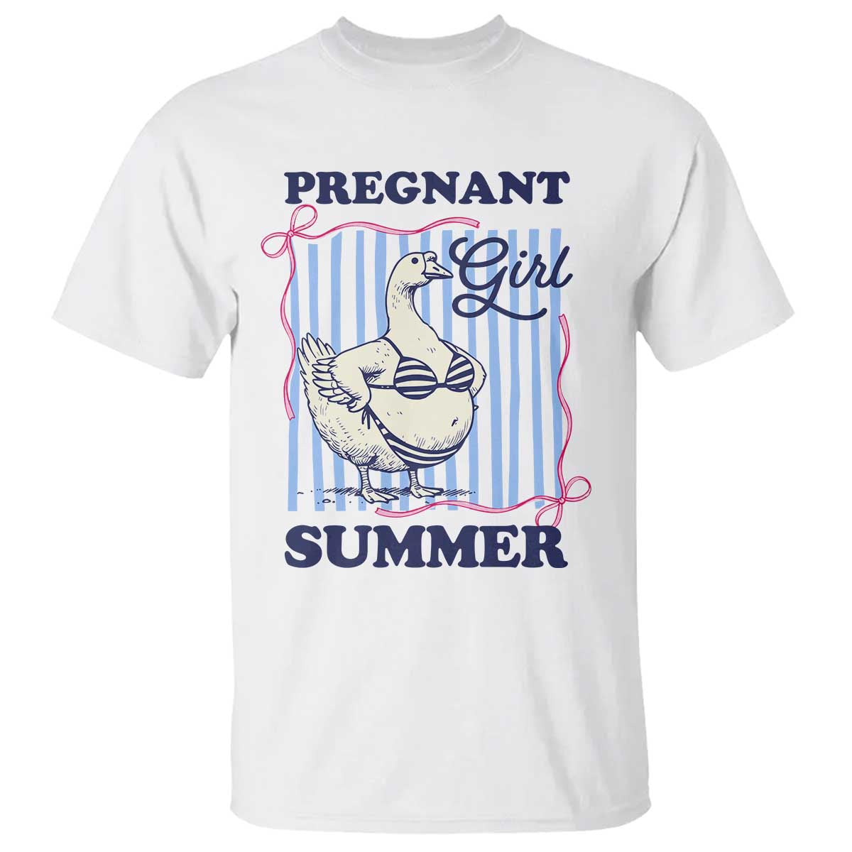 Pregnant Girl Summer T Shirt Striped Coquette Summer Goose Beach Pregnancy Announcement TS10 White Print Your Wear