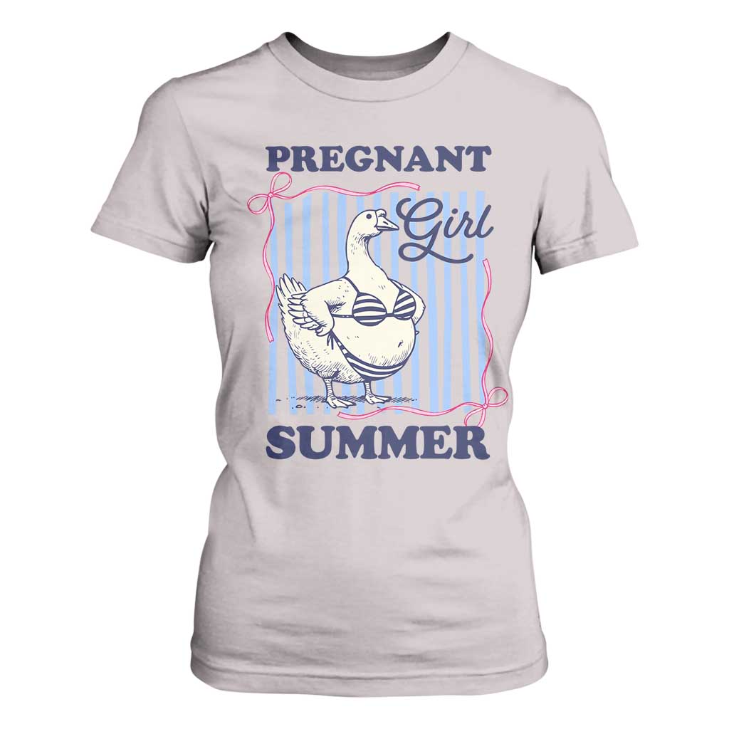 Pregnant Girl Summer T Shirt For Women Striped Coquette Summer Goose Beach Pregnancy Announcement