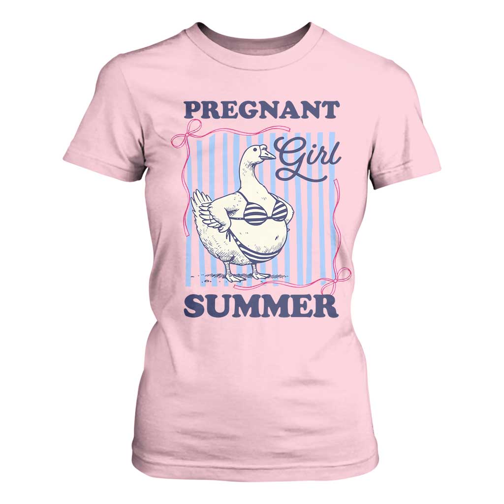Pregnant Girl Summer T Shirt For Women Striped Coquette Summer Goose Beach Pregnancy Announcement