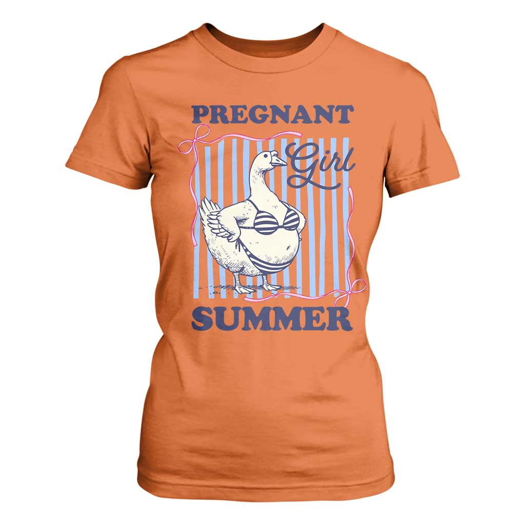 Pregnant Girl Summer T Shirt For Women Striped Coquette Summer Goose Beach Pregnancy Announcement