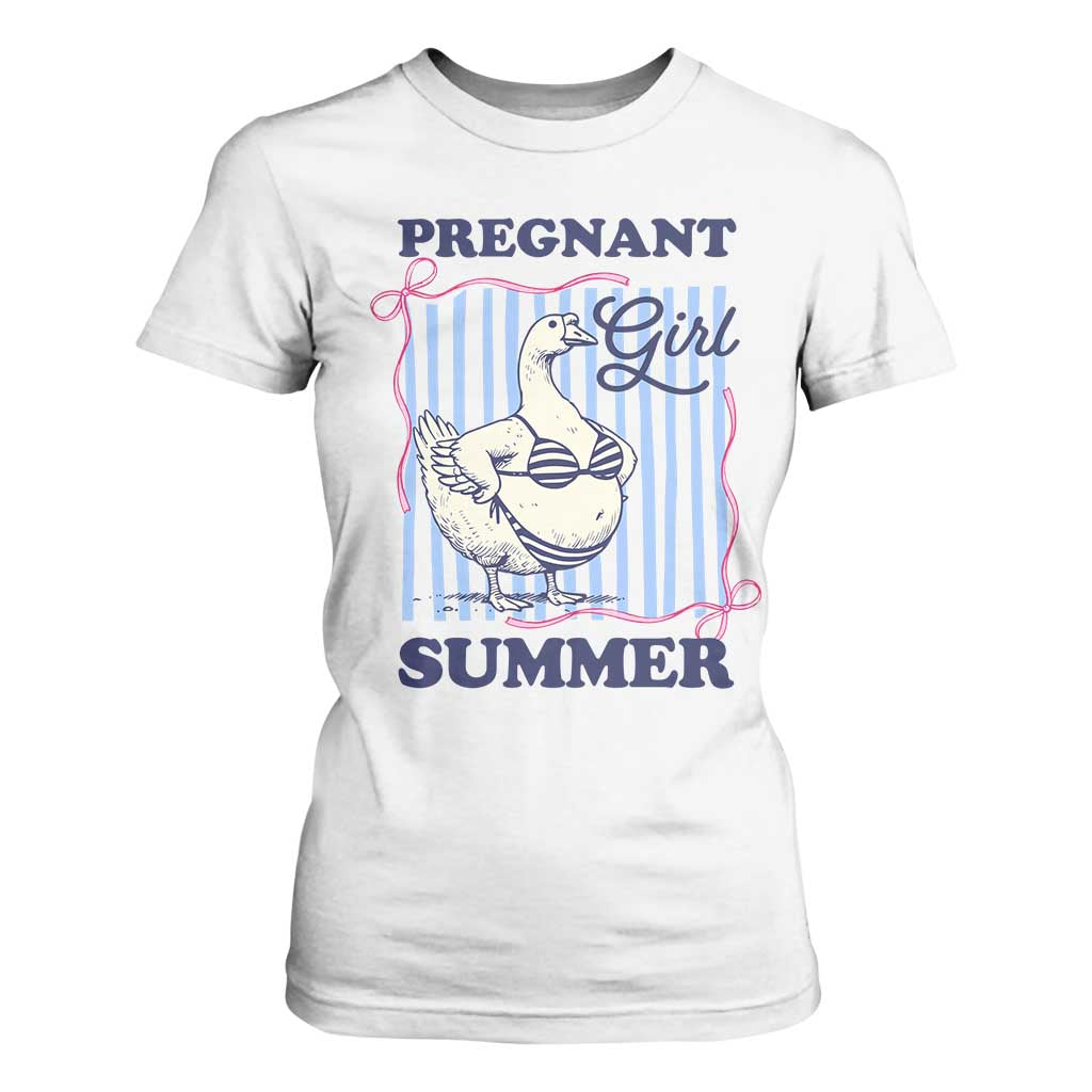 Pregnant Girl Summer T Shirt For Women Striped Coquette Summer Goose Beach Pregnancy Announcement