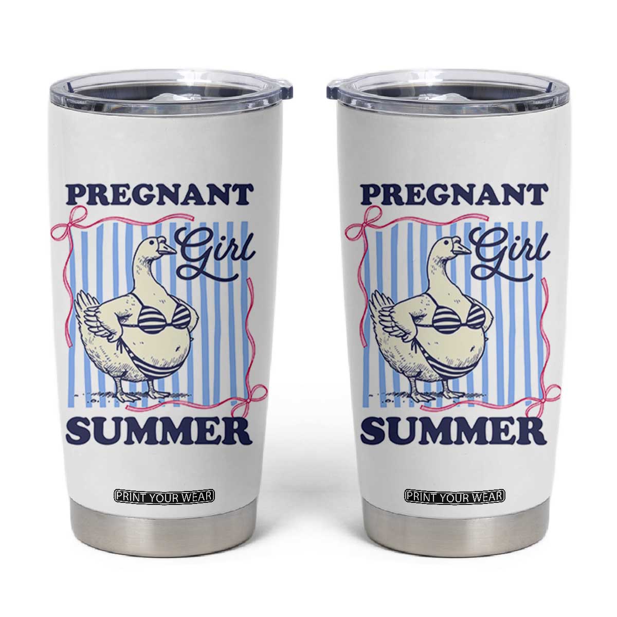Pregnant Girl Summer Tumbler Cup Striped Coquette Summer Goose Beach Pregnancy Announcement TS10 White Print Your Wear