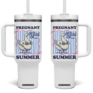 Pregnant Girl Summer Tumbler With Handle Striped Coquette Summer Goose Beach Pregnancy Announcement