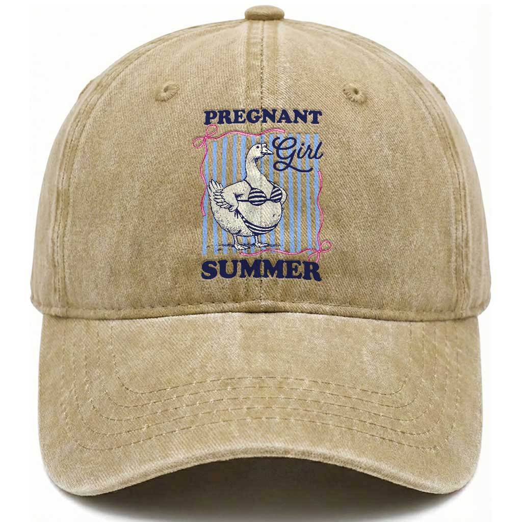 Pregnant Girl Summer Washed Cotton Baseball Cap Striped Coquette Summer Goose Beach Pregnancy Announcement TS10 Print Your Wear