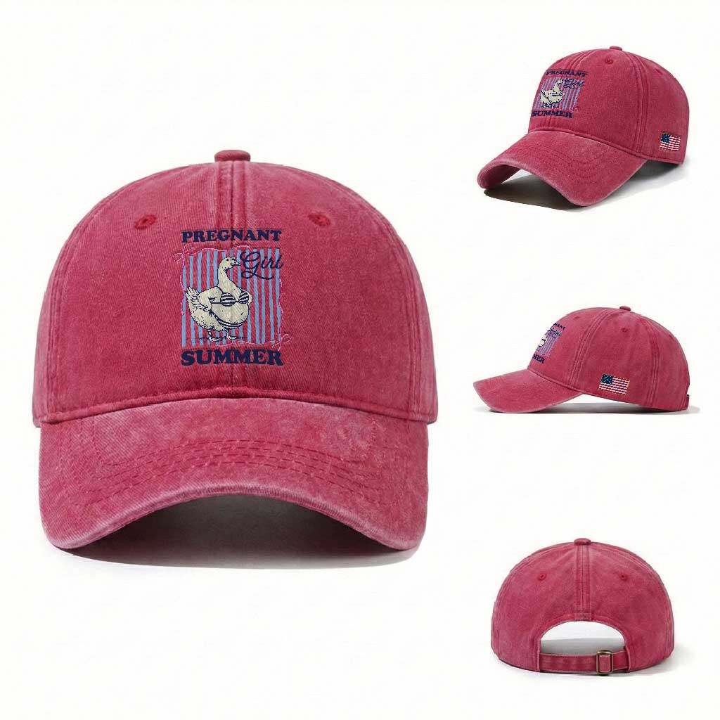 Pregnant Girl Summer Washed Cotton Baseball Cap Striped Coquette Summer Goose Beach Pregnancy Announcement TS10 Washed Cap Universal Fit Red Print Your Wear