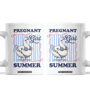 Pregnant Girl Summer Coffee Mug Striped Coquette Summer Goose Beach Pregnancy Announcement TS10 White Print Your Wear