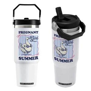 Pregnant Girl Summer Flip Straw Tumbler Striped Coquette Summer Goose Beach Pregnancy Announcement