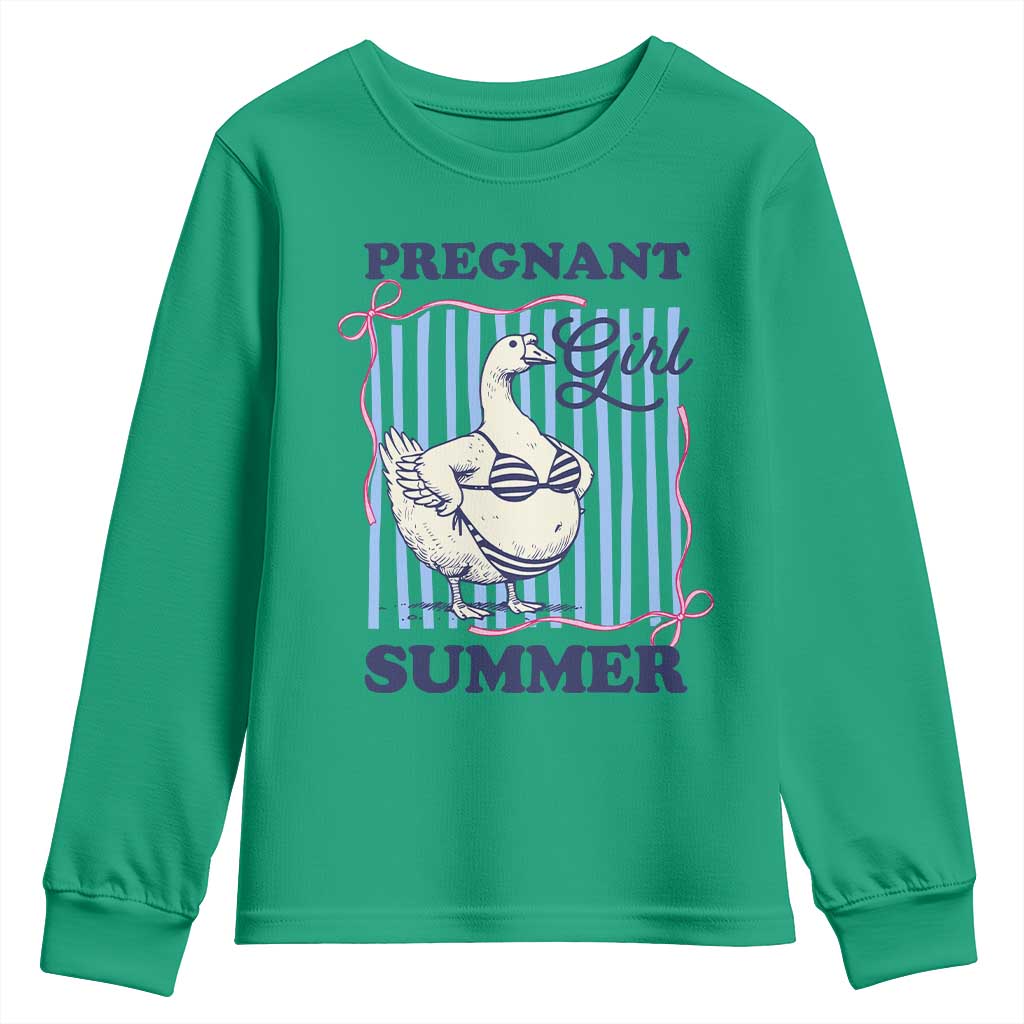 Pregnant Girl Summer Youth Sweatshirt Striped Coquette Summer Goose Beach Pregnancy Announcement