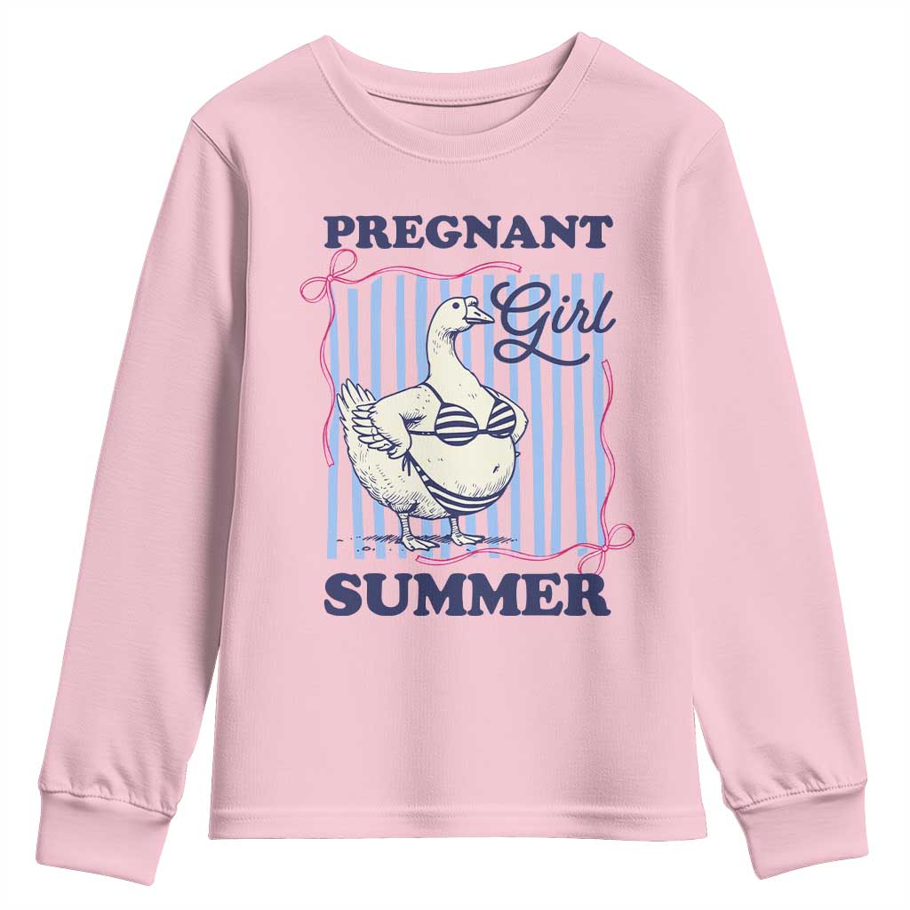 Pregnant Girl Summer Youth Sweatshirt Striped Coquette Summer Goose Beach Pregnancy Announcement