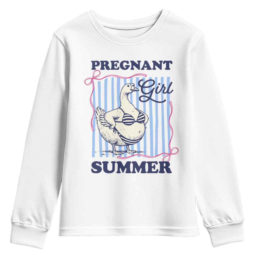Pregnant Girl Summer Youth Sweatshirt Striped Coquette Summer Goose Beach Pregnancy Announcement TS10 White Print Your Wear