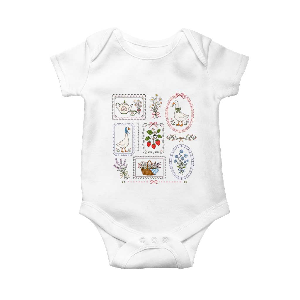 Cottagecore Goose Baby Onesie Strawberry Gardening Summer Spring TS10 White Print Your Wear